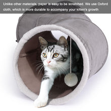Load image into Gallery viewer, 48” Long Collapsible Kitty Tunnel Cat Tube OxFord with Plush Ball &amp; Feather Toy
