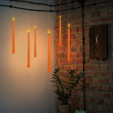 Load image into Gallery viewer, IMAGE 12 Pcs Orange Flickering Flameless Taper Candles 3D Wick Ivory with 10 Keys Remote and Timer
