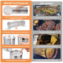 Load image into Gallery viewer, Grill Basket, IMAGE Round Hole Rolling Grilling Baskets for Outdoor Grill Portable Grill Nets Cylinder with Reinforced Locking Clasp, 2-Pack 12 in Stainless Steel Grill Mesh Barbeque Grill Accessories
