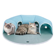 Ownpets Blue Cat Tunnel Bed with Cooling Rattan Mat Large Cat Tunnels Detachable Cat Tunnel for Indoor Cats