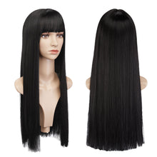 Load image into Gallery viewer, AGPtEK 23.6&quot; Long Straight with Flat Bangs Synthetic Hair Heat Resistant Fiber Hair Great for Women Party, Cosplay, Daily-Use and Festivals, Black
