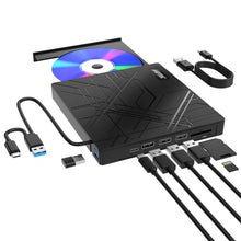 Load image into Gallery viewer, AGPtEK 8 in 1 External CD/DVD Drive for Laptop, USB 3.0 Ultra Slim Portable CD Burner with 4 USB Ports and 2 TF/SD Card Slots, External DVD Drive Compatible with Mac, PC, Windows 11/10/8/7, Linux
