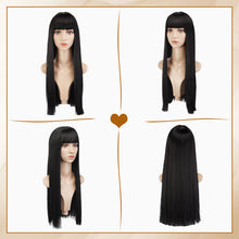 Load image into Gallery viewer, AGPtEK 23.6&quot; Long Straight with Flat Bangs Synthetic Hair Heat Resistant Fiber Hair Great for Women Party, Cosplay, Daily-Use and Festivals, Black
