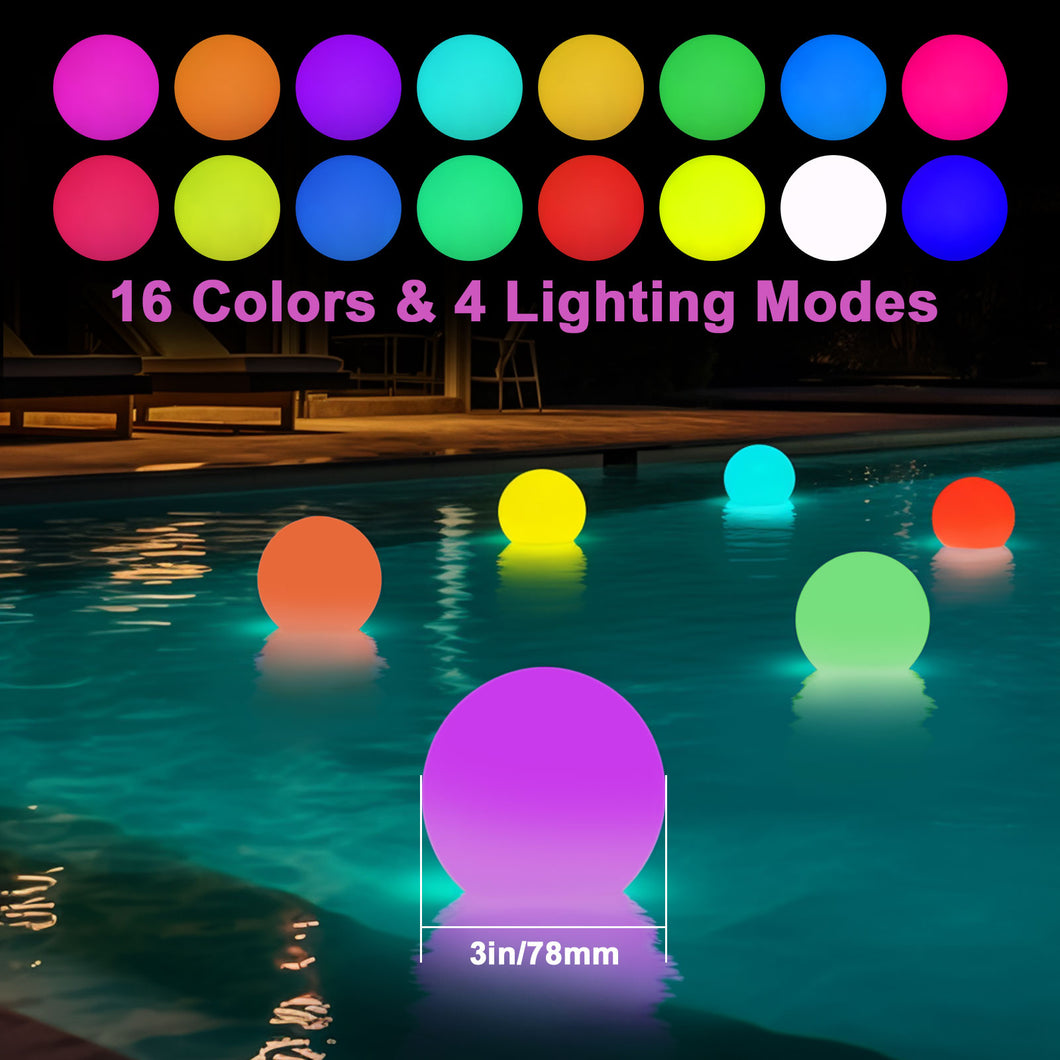 6 Pack RGB Color Changing LED Pool Ball Lights with Foldable Hook for Pool Party Garden Outdoor Float Hang Decors