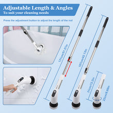 Load image into Gallery viewer, Fixm Electric Spin Scrubber, Cordless Shower Scrubber with Adjustable Extension Handle, Electric Cleaning Brush for Bathtub Kitchen Wall Cleaning, 2 Speeds with Display and 11 Replaceable Brush Heads
