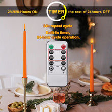 Load image into Gallery viewer, IMAGE 12 Pcs Orange Flickering Flameless Taper Candles 3D Wick Ivory with 10 Keys Remote and Timer
