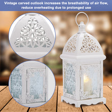Load image into Gallery viewer, 2 Pcs Metal Candle Lantern Holder with Transparent Glass, Vintage Hanging Lantern Tabletop Decoration Birdcage for Home Décor and Wedding, White
