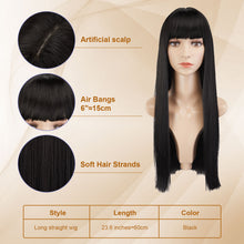 Load image into Gallery viewer, AGPtEK 23.6&quot; Long Straight with Flat Bangs Synthetic Hair Heat Resistant Fiber Hair Great for Women Party, Cosplay, Daily-Use and Festivals, Black
