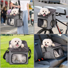 Load image into Gallery viewer, Ownpets Pet Bike Basket, Foldable Waterproof Dog Bike Basket Carrier with Mesh Windows &amp; Adjustable Safety Straps for Small, Medium Dogs &amp; Cats, Muti-Purpose Dog Bag Carrier for Cycling, Walking, Hiking, Car Travel &amp; More
