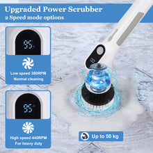 Load image into Gallery viewer, Fixm Electric Spin Scrubber, Cordless Shower Scrubber with Adjustable Extension Handle, Electric Cleaning Brush for Bathtub Kitchen Wall Cleaning, 2 Speeds with Display and 11 Replaceable Brush Heads
