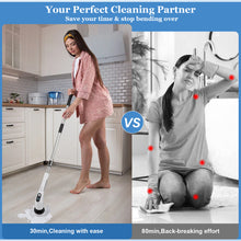 Load image into Gallery viewer, Fixm Electric Spin Scrubber, Cordless Shower Scrubber with Adjustable Extension Handle, Electric Cleaning Brush for Bathtub Kitchen Wall Cleaning, 2 Speeds with Display and 11 Replaceable Brush Heads
