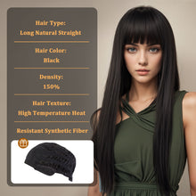 Load image into Gallery viewer, AGPtEK 23.6&quot; Long Straight with Flat Bangs Synthetic Hair Heat Resistant Fiber Hair Great for Women Party, Cosplay, Daily-Use and Festivals, Black
