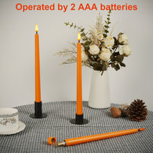 Load image into Gallery viewer, IMAGE 12 Pcs Orange Flickering Flameless Taper Candles 3D Wick Ivory with 10 Keys Remote and Timer
