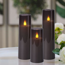 Load image into Gallery viewer, IMAGE  Flickering Flameless Candles Acrylic Shell Pillar 3D Wick LED Candles with Timer for Wedding Christmas Home Decor Set of 5 Grey
