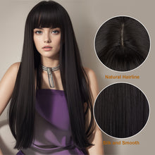 Load image into Gallery viewer, AGPtEK 23.6&quot; Long Straight with Flat Bangs Synthetic Hair Heat Resistant Fiber Hair Great for Women Party, Cosplay, Daily-Use and Festivals, Black
