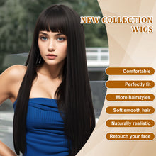 Load image into Gallery viewer, AGPtEK 23.6&quot; Long Straight with Flat Bangs Synthetic Hair Heat Resistant Fiber Hair Great for Women Party, Cosplay, Daily-Use and Festivals, Black
