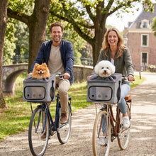 Load image into Gallery viewer, Ownpets Large Bike Front Basket Pet Carrier, with Breathable Mesh Windows Functions as car booster seat or adjustable shoulder bag for pet, foldable for storage, compatible with most bike handlebars
