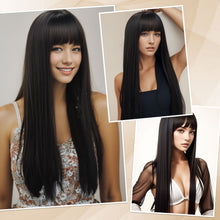 Load image into Gallery viewer, AGPtEK 23.6&quot; Long Straight with Flat Bangs Synthetic Hair Heat Resistant Fiber Hair Great for Women Party, Cosplay, Daily-Use and Festivals, Black
