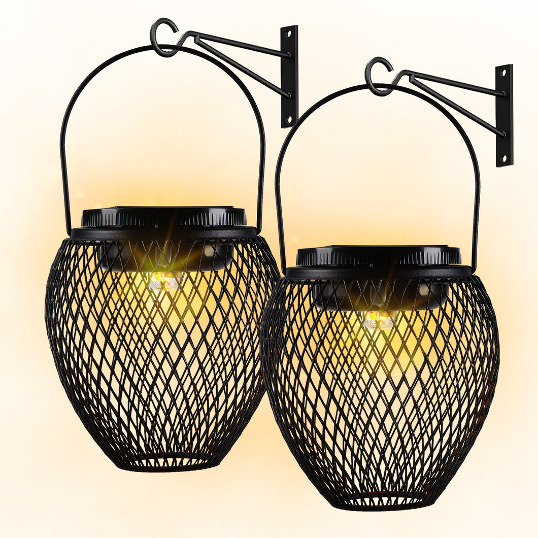 IMAGE 2 Pcs Solar Lanterns Outdoor Lights with White and Warm Yellow Light, Hanging Solar Lights Outdoor Waterproof Yard Pathway Porch Trees Decor