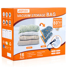Load image into Gallery viewer, AGPTEK 16 Pack Vacuum Storage Bags(4 Jumbo/Large/Medium/Small) Compression Storage Bags for Blankets Clothes, Space Saver Vacuum Seal Bags for Clothing Bedding Travelling Luggage (Electric Pump)

