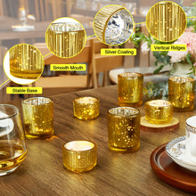 Load image into Gallery viewer, IMAGE Elegant Votive Gold Glass Tea Light Holders Set of 12, Includes 6 Tall and 6 Short Square Candle Holders for Weddings, Diwali, Home Decor, and Special Events
