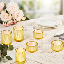Load image into Gallery viewer, IMAGE Elegant Votive Gold Glass Tea Light Holders Set of 12, Includes 6 Tall and 6 Short Square Candle Holders for Weddings, Diwali, Home Decor, and Special Events

