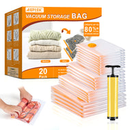 AGPtEK 20pcs Vacuum Storage Bags Compression Storage Bags for Comforters, Blankets, Vacuum Sealer Bags for Clothes Storage, Perfect for Home Storage and Travel (4 Jumbo/4 Large/4 Medium/4 Small/4 Roll)