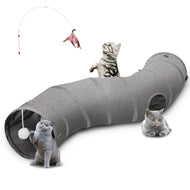 Ownpets Indoor Cat Tunnel Sturdy Oxford Fabric Cat Tunnel Toy S-Shape Collapsible Cat Tunnels with Cat Wand Toy