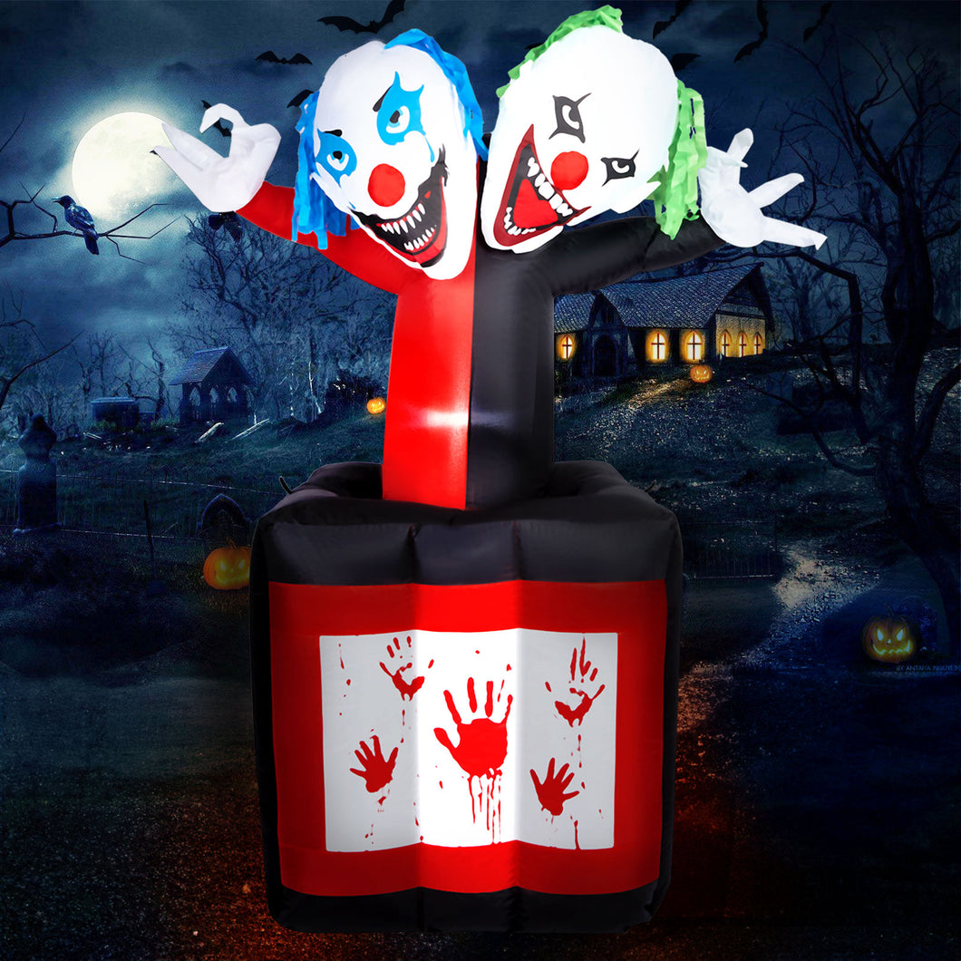 CAMULAND 5FT Halloween Inflatable Jack Fright in The Box Clown - Extendable Halloween Inflatable Blow Up Decor with Built-in LED Lights Perfect for Garden, Lawn, Yard, and Party