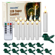 12 Pack LED Taper Candles Light Set Flameless 3D Wick Ivory Candles with Clip-on Christmas Tree Design, 10-Key Remote with Timer, Warm White