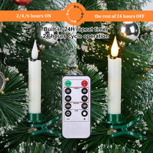 Load image into Gallery viewer, 12 Pack LED Taper Candles Light Set Flameless 3D Wick Ivory Candles with Clip-on Christmas Tree Design, 10-Key Remote with Timer, Warm White
