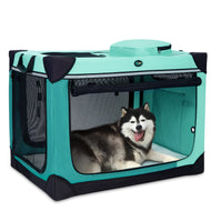 Ownpets 42 inch Collapsible Dog Crate, 4-Door Foldable Pet Kennel with Durable Mesh Windows & Soft Mat for Large Dogs