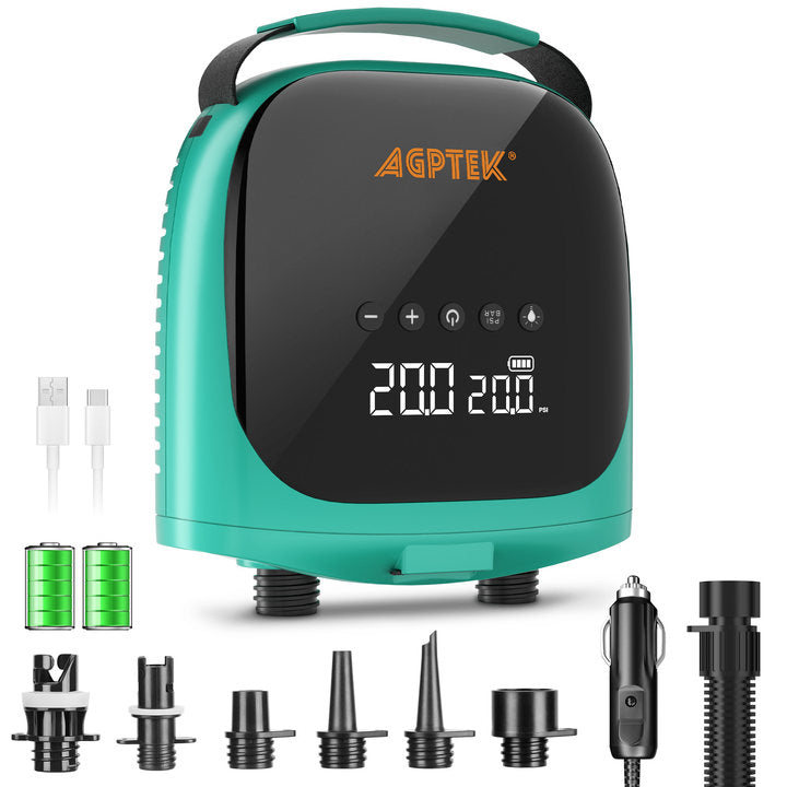AGPTEK Paddle Board Pump Electric Sup Pump Rechargeable Battery-Powered 20PSI Portable SUP Air Pump, Auto-Off 12V DC Car Connector Electric Pump for Inflator & Deflator Stand up Paddle Boards, Boats