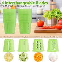 Load image into Gallery viewer, FITNATE Electric Vegetable Slicer Handheld Cordless Salad Shooter One-Touch Easy Control Rotary Grater &amp; Shredder, 4 Blades, Dual Storage Cups, Upgraded Safety Protection, Green
