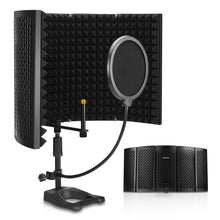 Load image into Gallery viewer, HAKUTA Microphone Isolation Shield with Stand and Pop Filter, High-Density Absorbent Foam to Filter Vocal for Studio, Broadcasting
