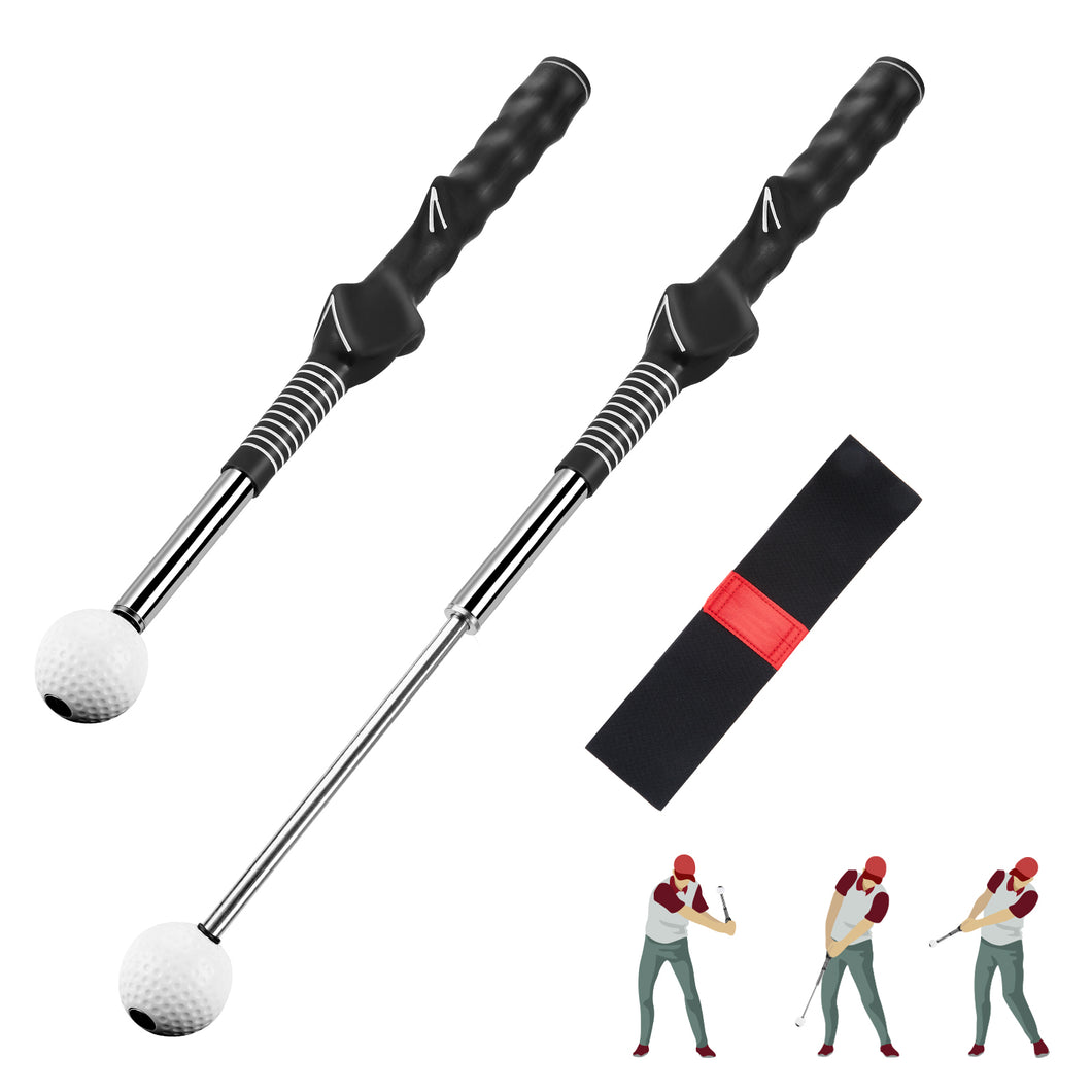 WELSPO Retractable Golf Swing Trainer Aid with Arm Band,  Rhythm Click Sound, Warm-Up and Grip Trainer, for Indoor and Outdoor Practice, Left-Handed Golf Club for Improve Chipping and Hitting Strength