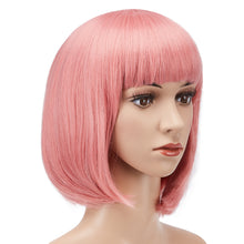 Load image into Gallery viewer, AGPtEK 13&quot; Heat Resistant Straight Short Bob Hair Wigs with Flat Bangs for Women Cosplay Daily Party, Pink
