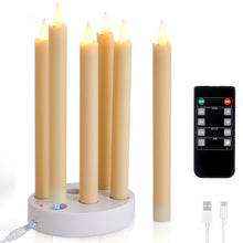 Load image into Gallery viewer, IMAGE 6PCS Rechargeable Flameless Taper Candles with Charging Station,  LED Flickering Candlesticks with Remote &amp; Timer, 9.6 Inch Perfect for Home/Wedding/Christmas Decor
