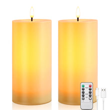 Load image into Gallery viewer, IMAGE 4"x8" Ivory White Outdoor Waterproof Flameless Candles with Timer &amp; Remote Control, Rechargeable LED Pillar Candles for Lanterns, Porch, Flickering &amp; Long Lasting, Set of 2
