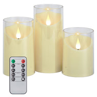 IMAGE 3Pcs Flickering Flameless Candles Battery Operated with Remote Control Timer, Ivory