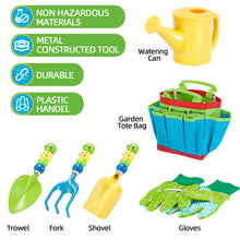 Load image into Gallery viewer, FITNATE Green Kids Garden Tools Set,6 PCS Garden Tools Including Watering Can, Shovel, Rake, Fork, Children Gardening Gloves and Garden Tote Bag, All in One Set
