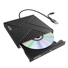 Load image into Gallery viewer, AGPTEK External USB 3.0 CD DVD Drive External CD DVD +/-RW Drive for Laptop Mac PC with 2-in-1 USB-A USB-C Cable, Plug and Play, Supports CD/DVD Read Write, Compact Portable Design
