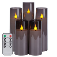 IMAGE  Flickering Flameless Candles Acrylic Shell Pillar 3D Wick LED Candles with Timer for Wedding Christmas Home Decor Set of 5 Grey