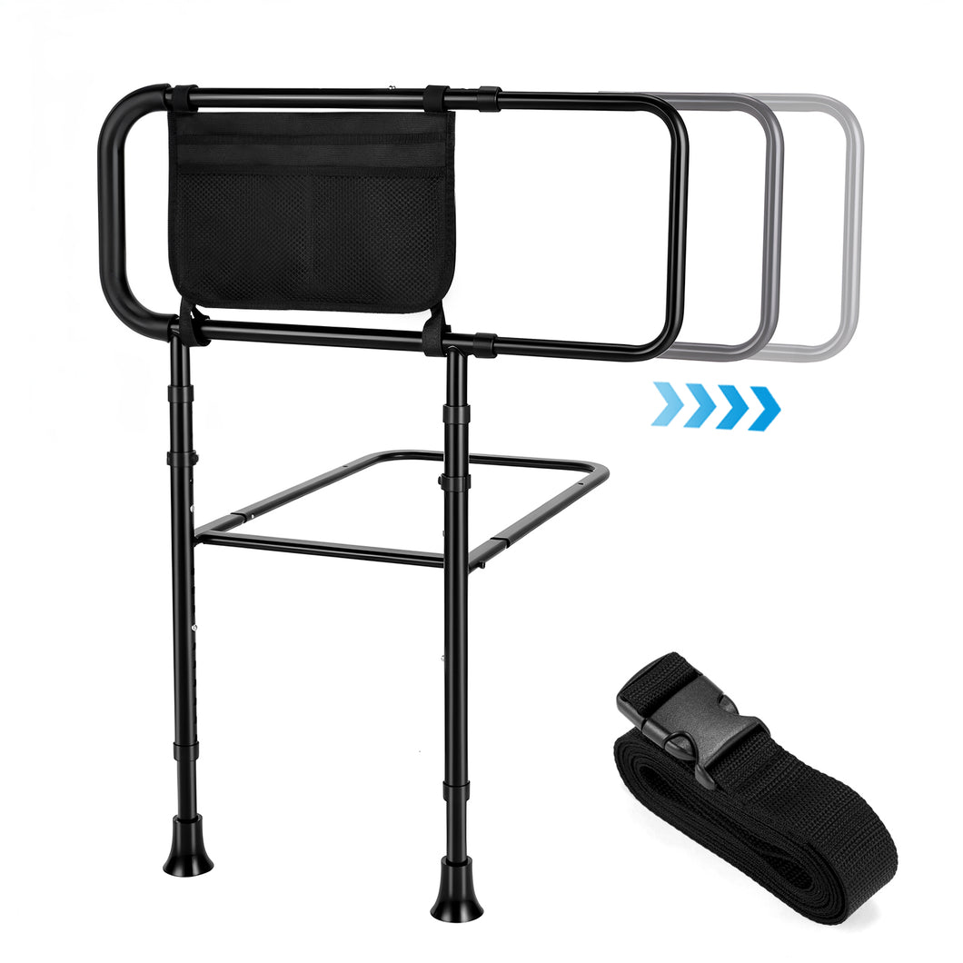 Adjustable Bed Rails for Elderly Adults – Bed Assist Rail with Non-Slip Handle, Storage Pocket, and Non-Slip Base, Fits King, Queen, Full, and Twin Beds, Supports up to 300lbs, Easy Tool-Free Assembly