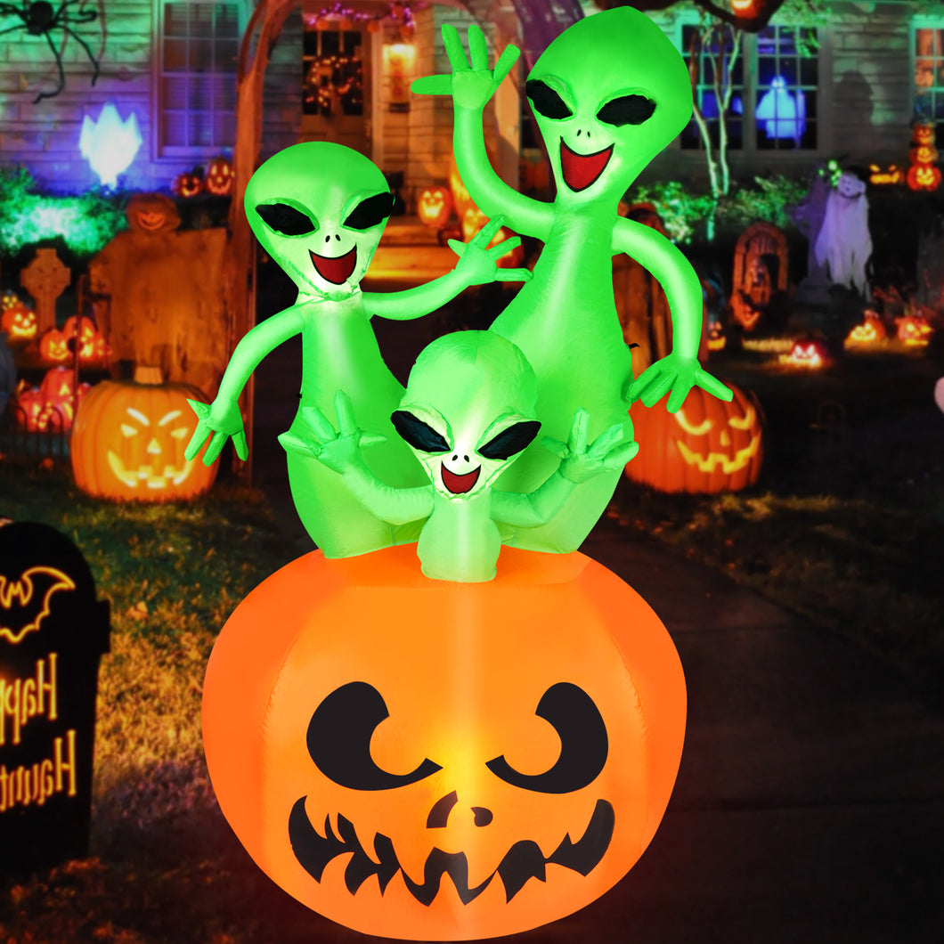 6FT Halloween Inflatable Pumpkin Alien Blow Up Decor with Built-in LED Lights Outdoor