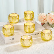 IMAGE Elegant Votive Gold Glass Tea Light Holders Set of 6, for Weddings, Diwali, Home Decor, and Special Events