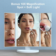 Load image into Gallery viewer, Vanity Makeup Mirror Trifold 22 LED Lighted Touch Screen 1x 2x 3x 10x Magnifying
