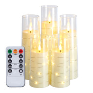 IMAGE 5 Set Flickering Flameless Candles Battery Operated, Acrylic Shell Pillar 3D Wick LED Candles with 11-Key Remote Control Timer for Wedding Christmas Home Decor