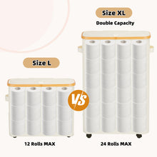 Load image into Gallery viewer, Vicyak 52L Extra Large Toilet Paper Organizer Basket, Toilet Paper Storage Can 24 Regular Rolls or 18 Mega Rolls, Paper Basket with Lid and Handle, Toilet Paper Holder Basket with Pulley, Toilet Paper Basket, Size XL

