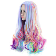 AGPtEK Full Long Curly Wavy Rainbow Hair Wig Heat Resistant for Music Festival, Theme Parties, Wedding, Concerts, Dating, Cosplay